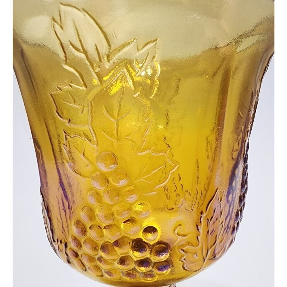 Vintage Gold 1970s Indiana Carnival Glass Goblet Harvest Grape Amber 5.25" - Picture 2 of 5